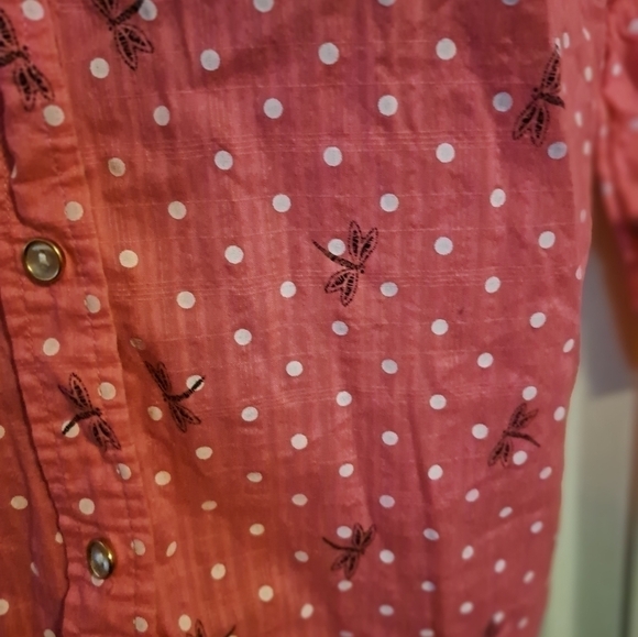 Karen Scott Button up polka Dot- dragonfly print blouse 3/4 sleeve size Medium - Picture 3 of 7